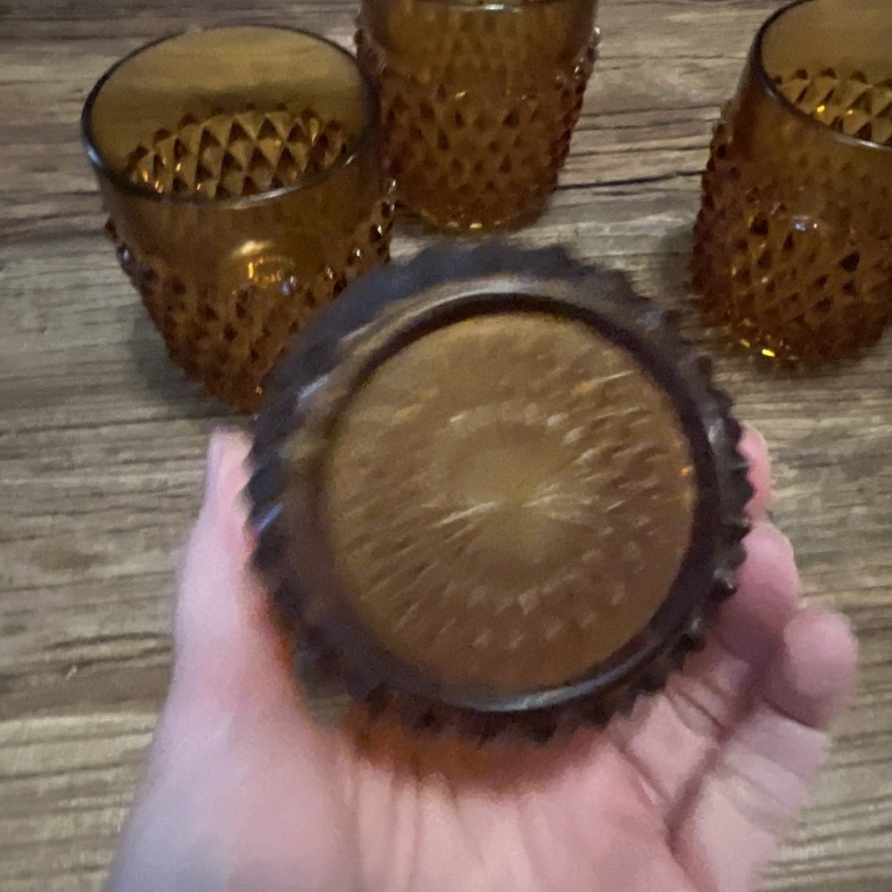 Vintage Indiana Glass Diamond Point Fkat Amber Tumblers, Set Of‎ 4, 3.5" Tall - Picture 4 of 6